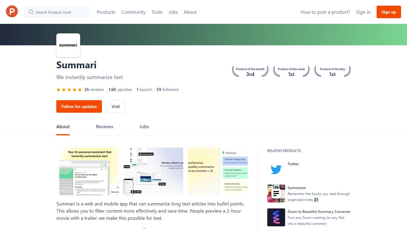 Summari - We instantly summarize text | Product Hunt